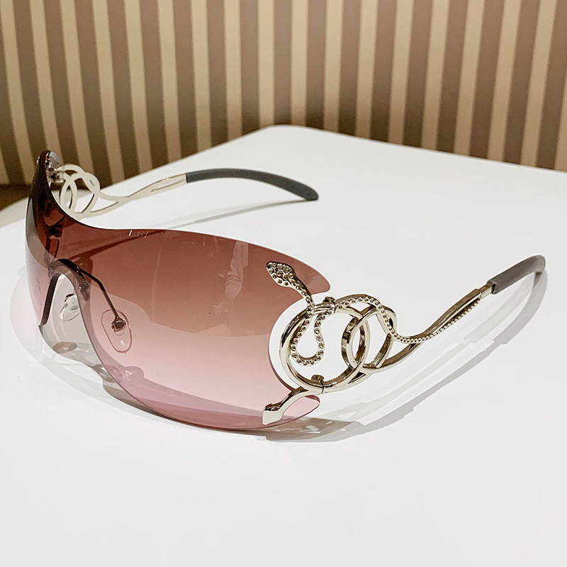 Y2g hot girl style purple pink Cobra integrated large frame sunglasses design sweet and spicy face-looking small street shot sunglasses