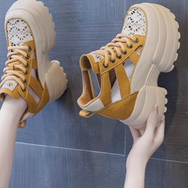 Inner Heightened Heel Sandals Women's 2024 Summer New Thick Bottom Platform Fashion Sports Wedge Hollow