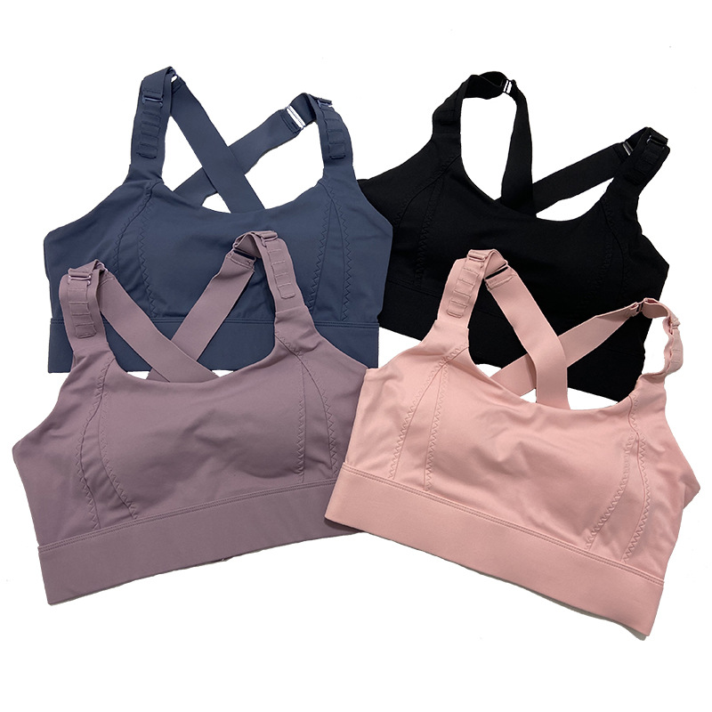 Back buckle seamless beauty back sports underwear women's shockproof push up adjustable shoulder strap yoga quick-drying running fitness bra