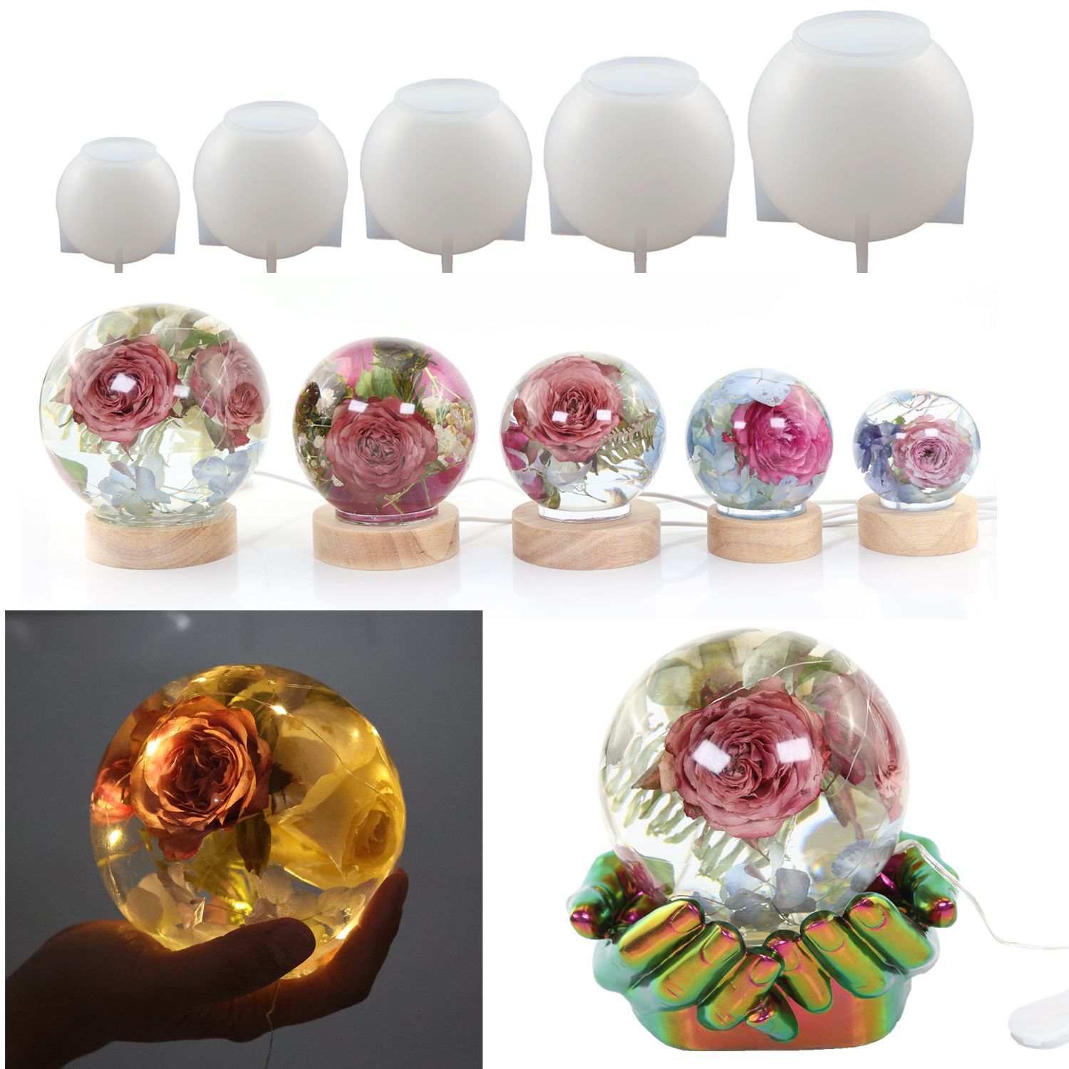 diy epoxy resin crystal drop glue integrated spherical dried flower sphere crystal ball mirror drop glue mold