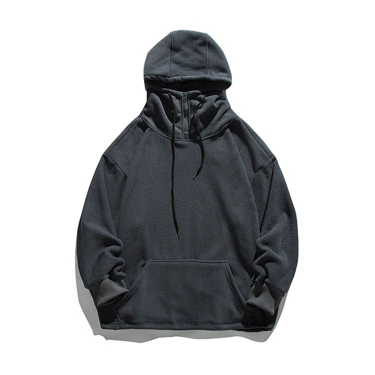 ins European and American Retro Men's Hooded Sweater Teenager Polar Fleece Men's Pullover Solid Color Trendy Brand Coat Top
