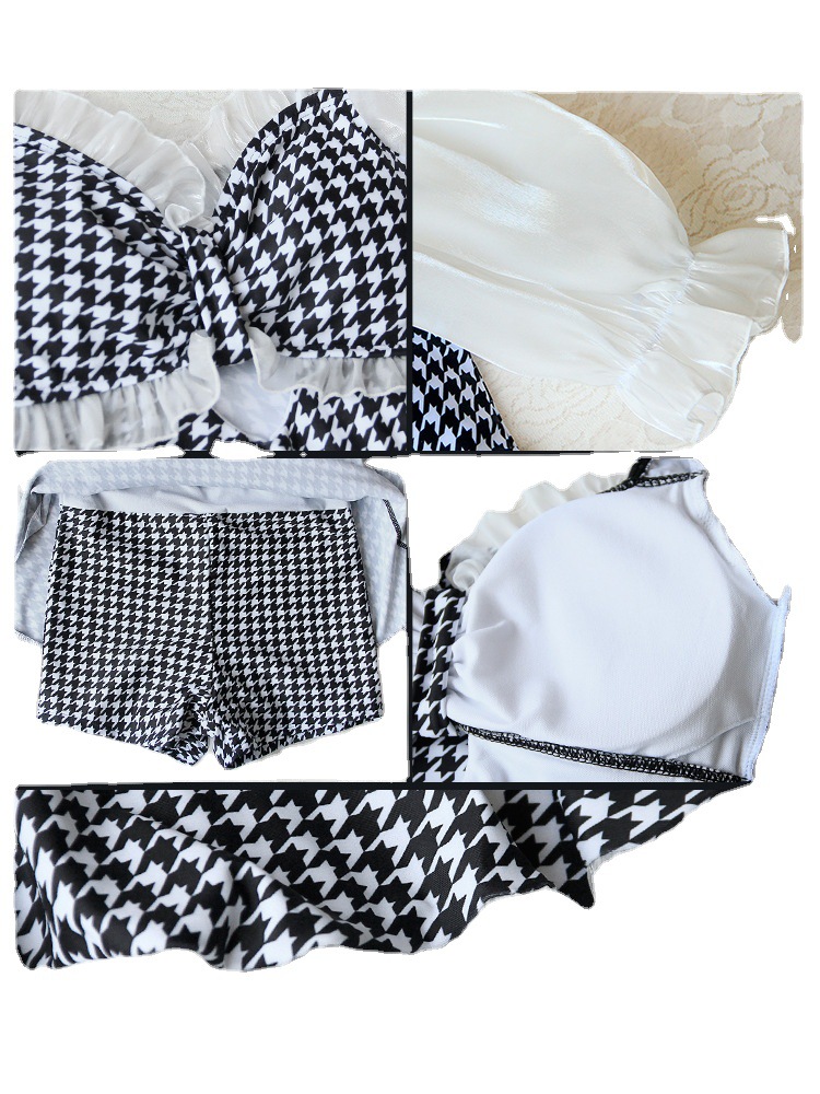 Houndstooth One-piece Swimsuit Women's Skirt Style Summer 2023 New Style Conservative Slim-fit Water Park Swimming Suit
