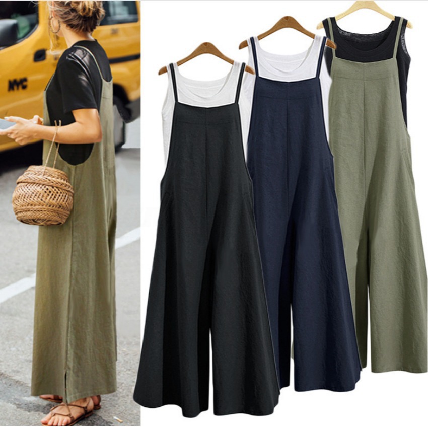 9009 * EBAY Best Selling Foreign Trade European and American Women's Loose One-piece Wide Leg Pants Casual One-piece Pants