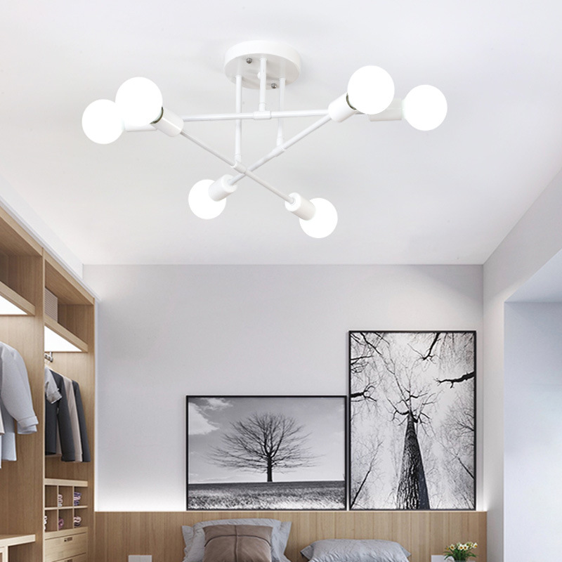 Cross-border Nordic Living Room Chandelier Simple Atmospheric Dining Room Bedroom American Style Retro Black Multi-head Chandelier