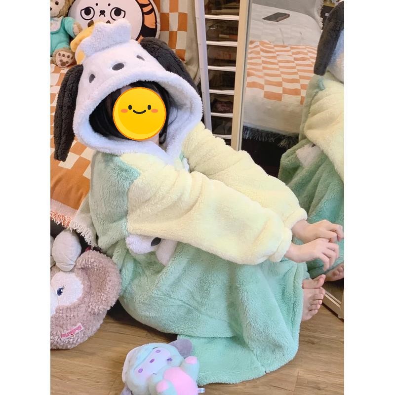 Cute Parchal Dog Pajamas Autumn and Winter Women's Coral Fleece Thickened Nightgown ins Style Outwear Hooded Home Suit