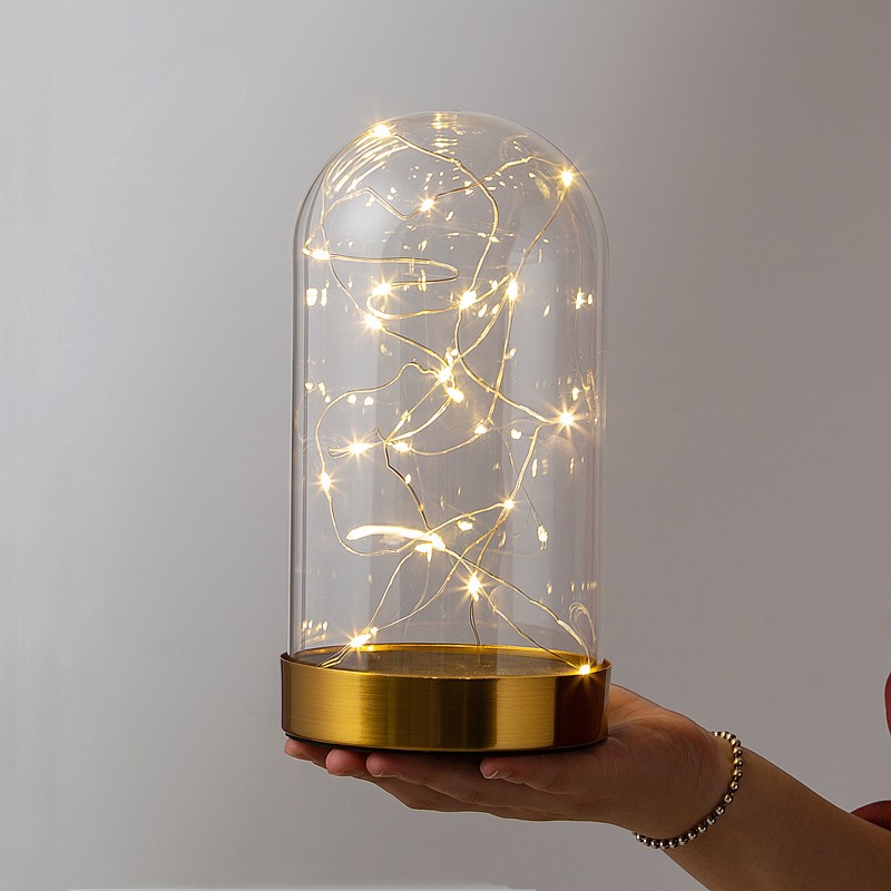 ins metal EVA buckle golden disc stainless steel base eternal flower hand-made building blocks dustproof glass cover with lamp