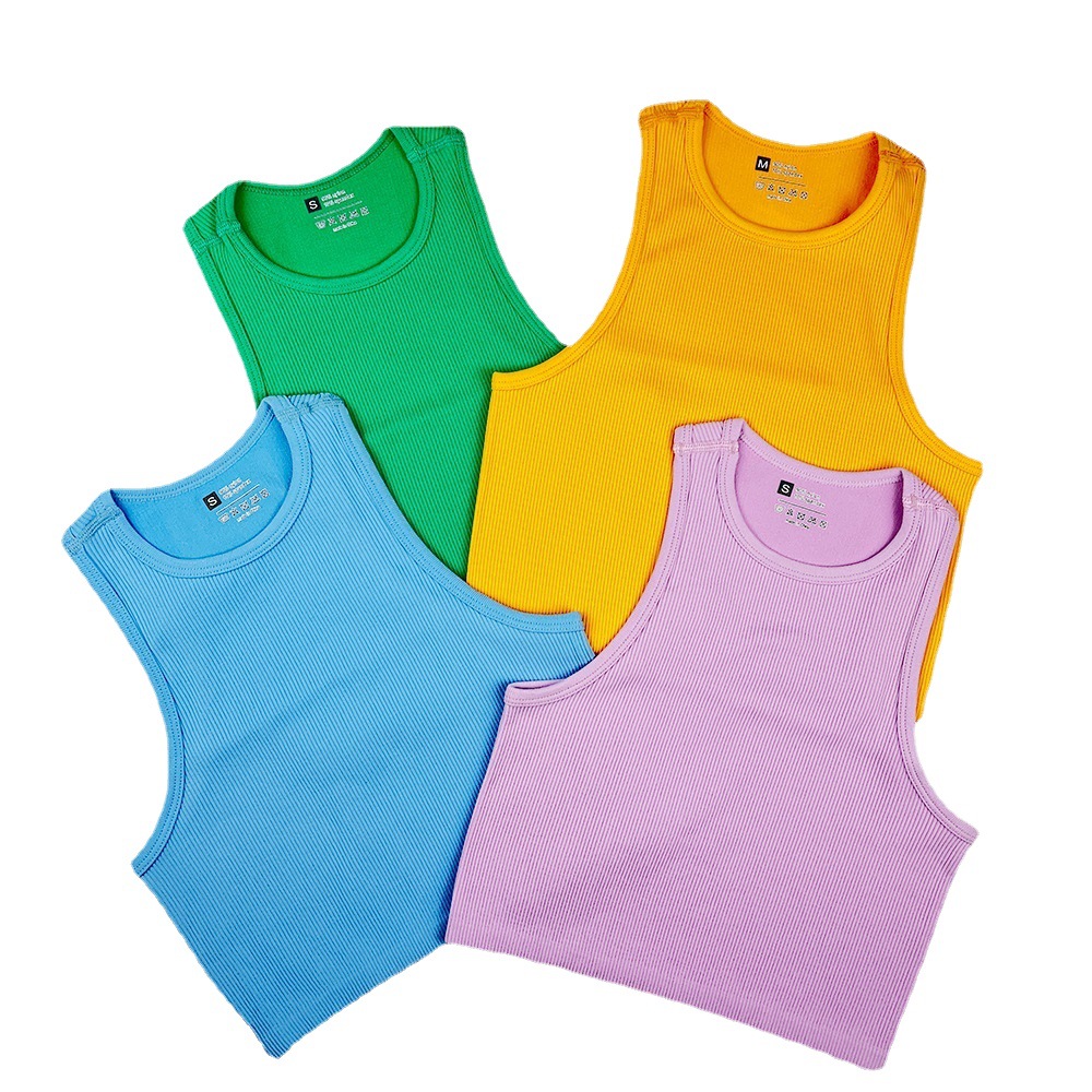 Seamless Knitted Full-Wrap Rib Vest Yoga Clothing Running Fitness Sports Vertical Stripe Quick-Dry Thread Vest for Women