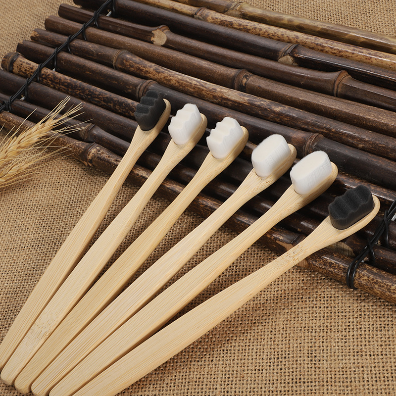 Factory supply ten thousand bamboo toothbrush simple soft wool round tail flat bamboo toothbrush comfortable bamboo adult toothbrush
