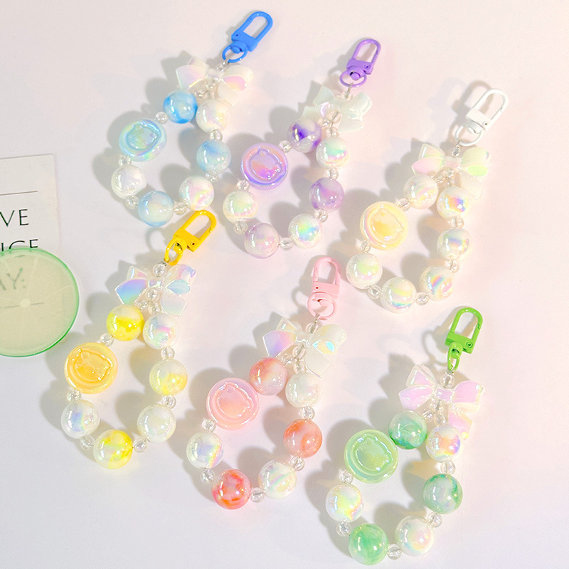 Cute pig mobile phone short chain car keychain earphone bag anti-lost ornaments live broadcast same beaded chain