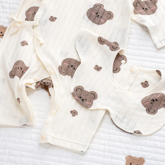 Newborn Summer Ultra-thin Pure Cotton Jumpsuit Baby Belly Protecting Long-sleeved Hats Breathable Class A Cotton Air Conditioning Suit Long Climbing