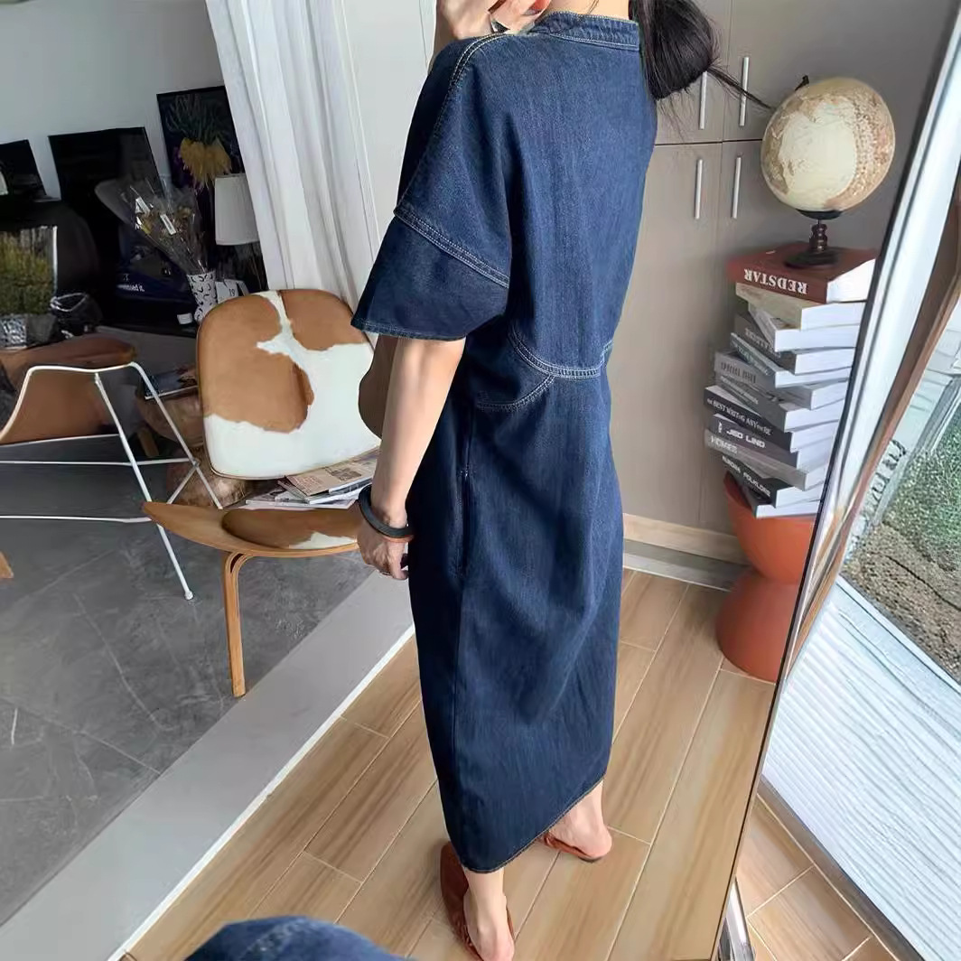 French Retro Casual Denim dress Women's Summer 2025 New Pear-shaped Body Slimming Elegant Western Style Skirt