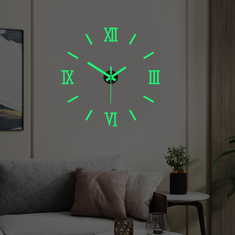 Amazon cross-border simple living room luminous clock DIY silent wall clock non-perforated decorative wall stickers clock wholesale