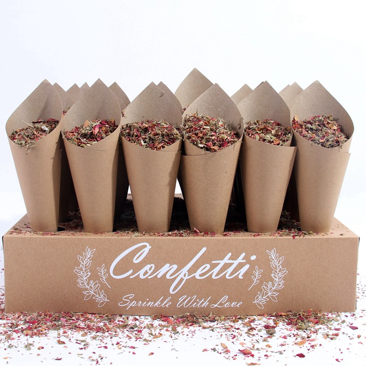 Spot Wedding Confetti Paper Cone Tray Natural Rose Flower Tapered Holder Wedding Tray Combination Set