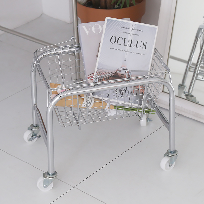 Snack Storage Basket Mobile Cart Storage Rack Red Riding Book Same Style Handle Shopping Basket Home Dormitory Artifact
