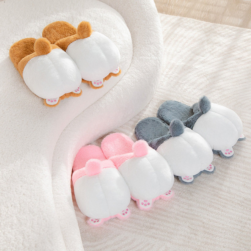 Cross-border Cute Corgi Butt Plush Slippers Thickened Warm Corgi Dog Butt Home Floor Non-slip Cotton Shoes