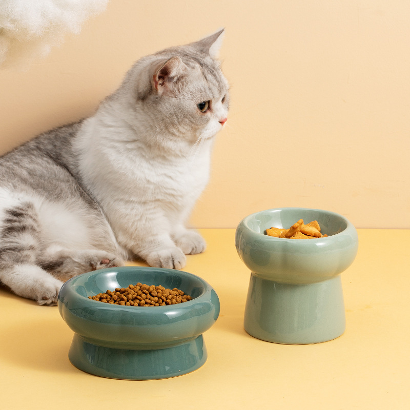 陶磁器の猫の碗の高い足は頚椎の猫の食糧の碗の猫の犬の猫のたらいを保護します。|undefined