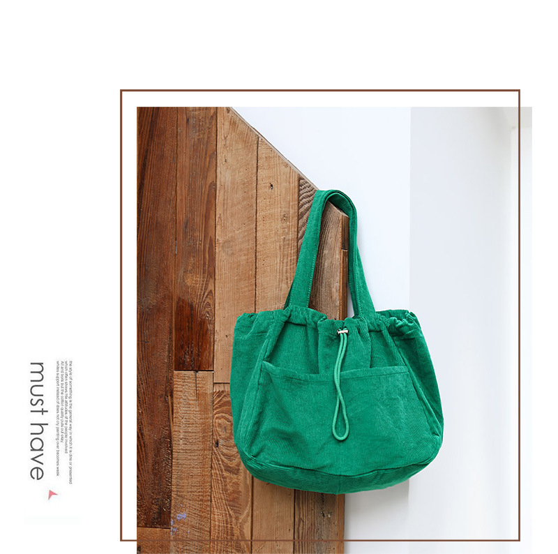 Japanese Style Vintage Corduroy Handbag ins Canvas Large Capacity Underarm Bag Internet Popular Fashionable Drawstring Shoulder Bag for Women_voghion.com