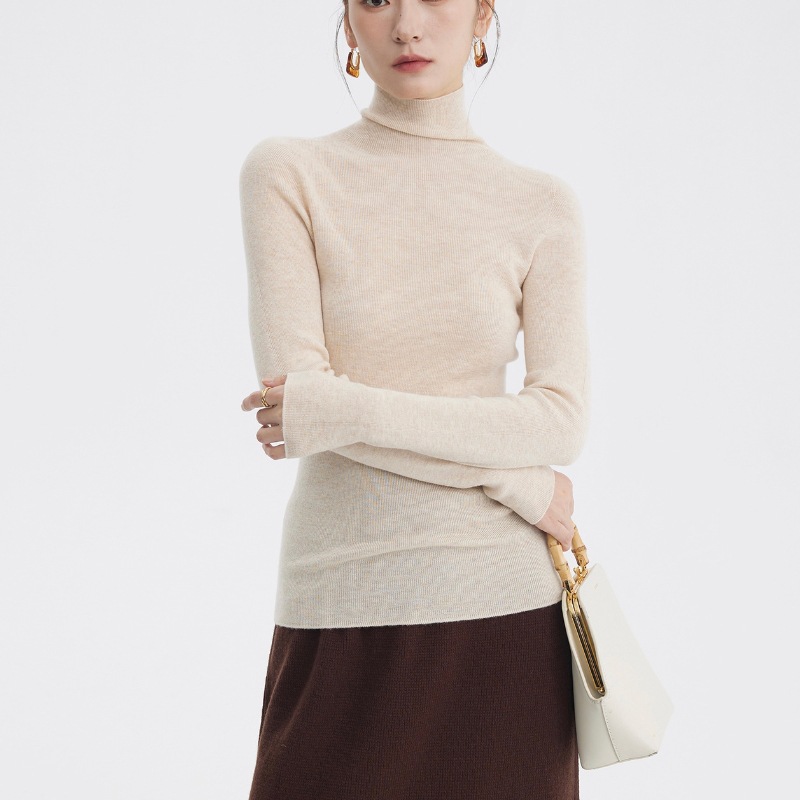 Seamless 18-stitch Worsted Wool Knitted Base Shirt 100% Merino Fine Wool Sweater Women Pullover Turtleneck Sweater for Women