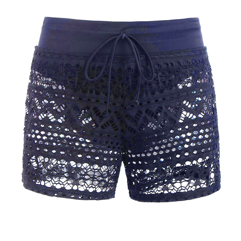 Amazon lace swimming trunks women's European and American solid color sexy boxer hollow with Four Corners lined