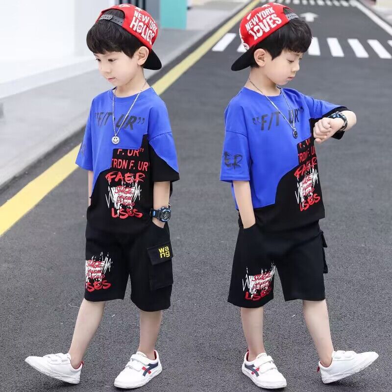 Children's Clothing Boys' Summer Suit 2023 New Arrival Korean Style Children's Summer Short-Sleeved Stylish Boys Handsome Trendy