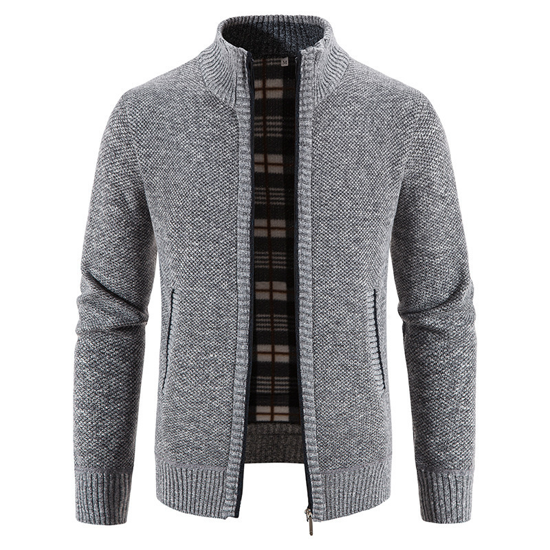 Foreign trade Men's autumn and winter cardigan zipper sweater velvet stand collar jacket men's loose sweater coat top men