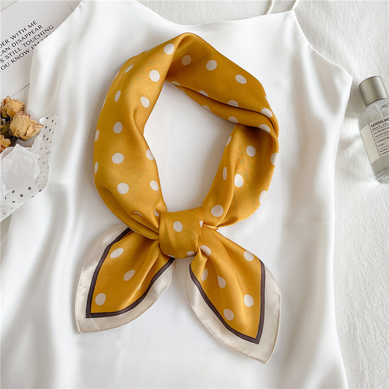 Temperament Wave Dot Scarf Women's Spring and Summer Decorative Scarf Square Scarf 70cm Imitation Silk Scarf Korean Style All-match New Style