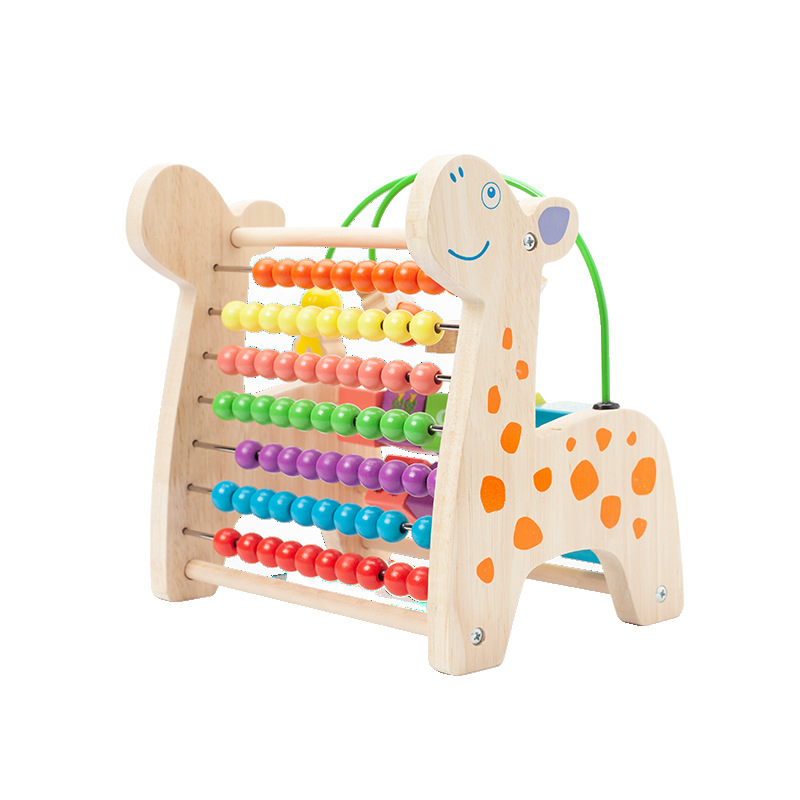 Wooden cartoon animal fruit round beads children's early education educational building blocks baby hand-eye coordination exercise educational toys