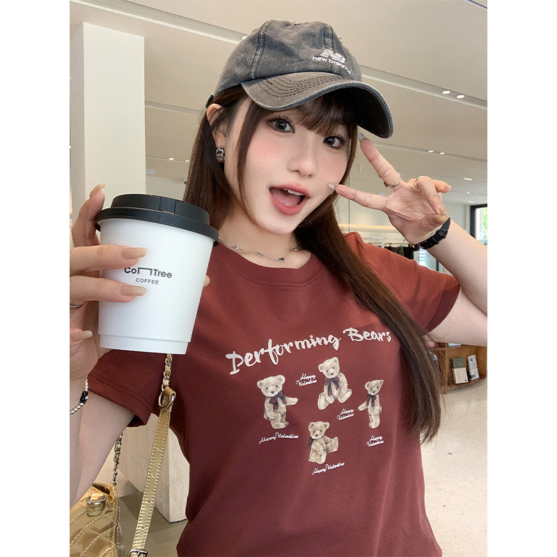 Bear Short-sleeved T-shirt Women's Summer Chubby Girls Large Size Cotton Ins Fashionable Brand Design Sense Niche Short Top 63255