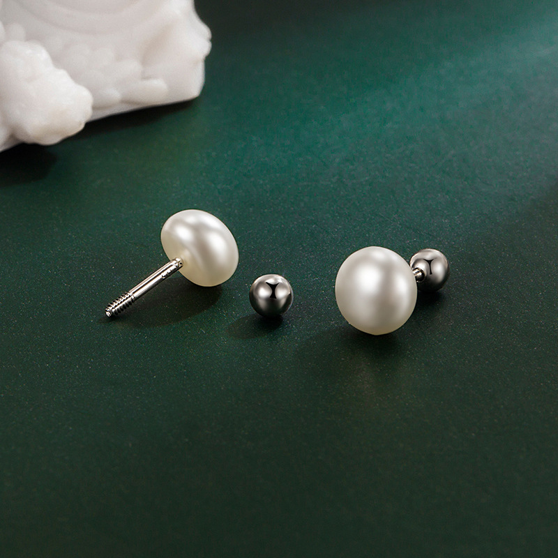 Freshwater pearl stud earrings female screw twist stud earrings sweet single Pearl exquisite Japanese girl temperament simple small