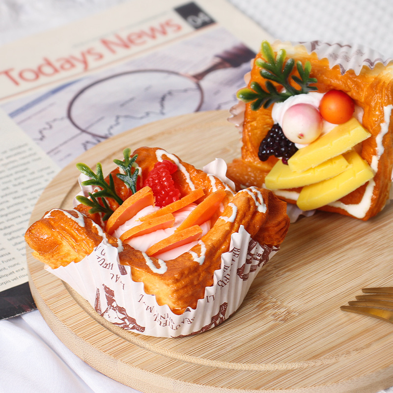 Simulation fruit paper cup cake model simulation small square bread fake cake dessert table decoration photo props