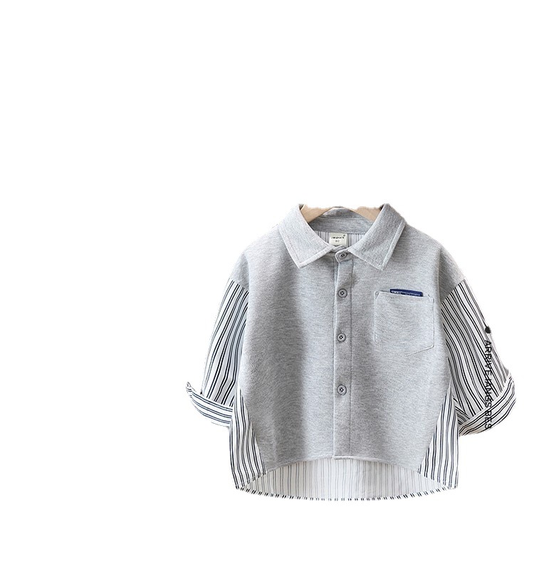 Boys' Shirt Spring and Autumn Casual Children's Autumn Long-sleeved Shirt 2023 New Style Stitching Fashionable Autumn Top for Baby Boys