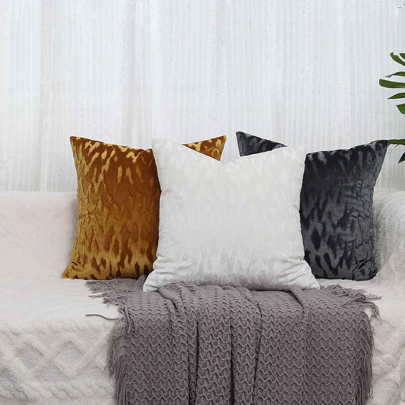 Nordic Simple Wave Pattern Solid Color Velvet Cut Flower Pillow Case Amazon Cross-border Velvet Dark Pattern Cushion Cover