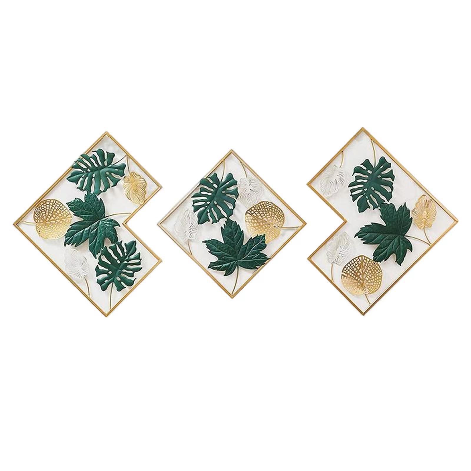 Amazon Color Printing Leaves Three-piece Metal Iron Home Decoration Crafts Living Room Kitchen Bedroom Wall Hanging