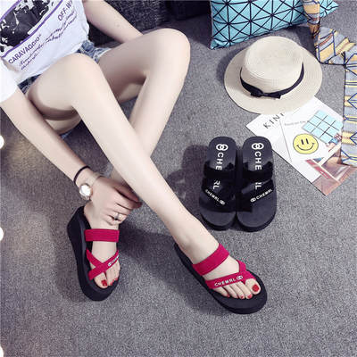 Summer women's sandals outerwear fashion large size wedge flip-flops non-slip casual thick bottom pinch sandals wholesale