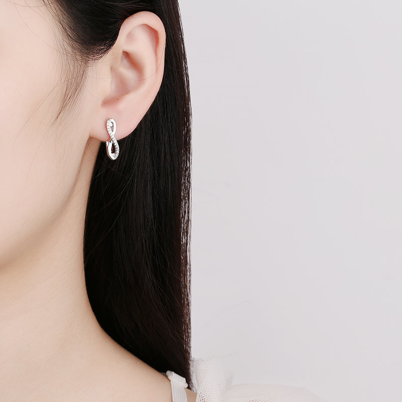 韓版時尚8字小耳扣女排鑽耳環日韓簡約氣質鑲鑽耳扣女生耳飾品
