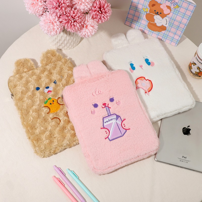 Japanese and Korean Style Bear 11 Inch Ipad Bag Cute Girl Rabbit Clutch Bag Plush Tablet Storage Sleeve Bag