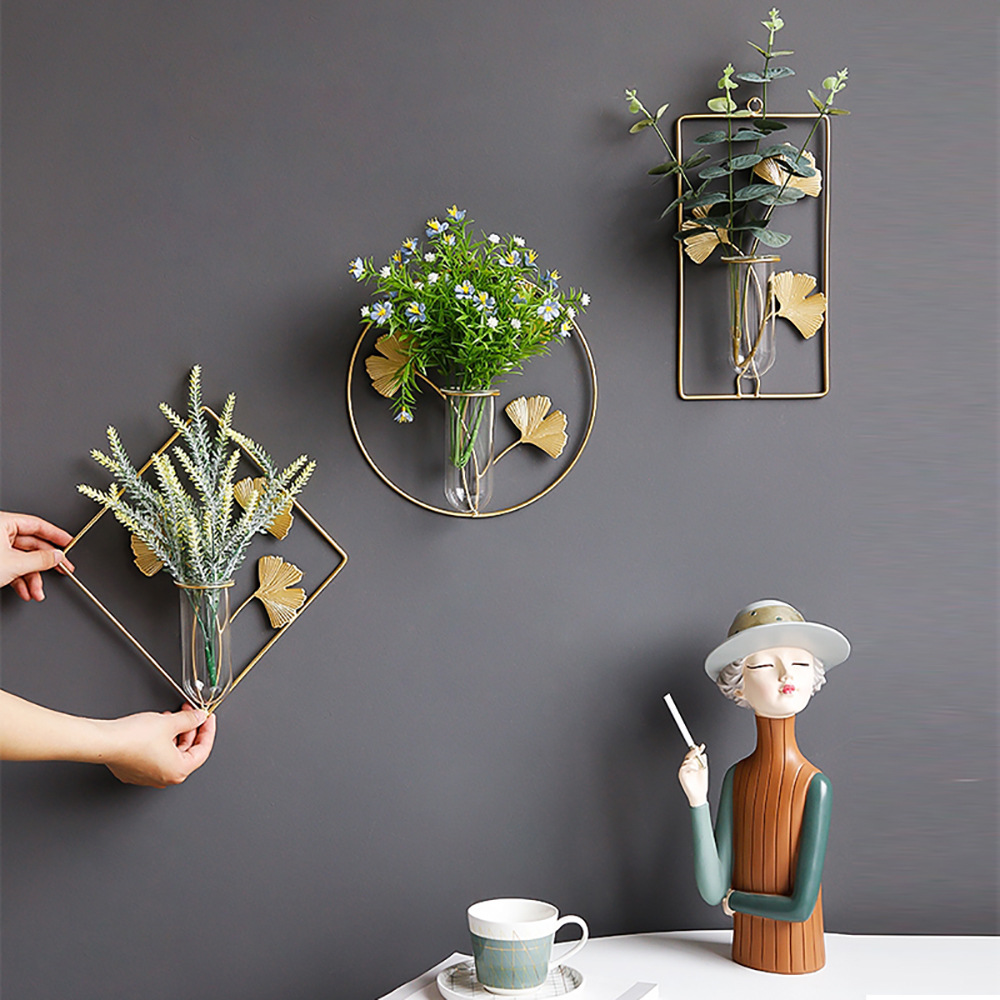 Wrought Iron Vase Ins Style High Color Value Living Room Wall Decorations Advanced Sense Hydroponic Flower Creative Home Wall Decorations