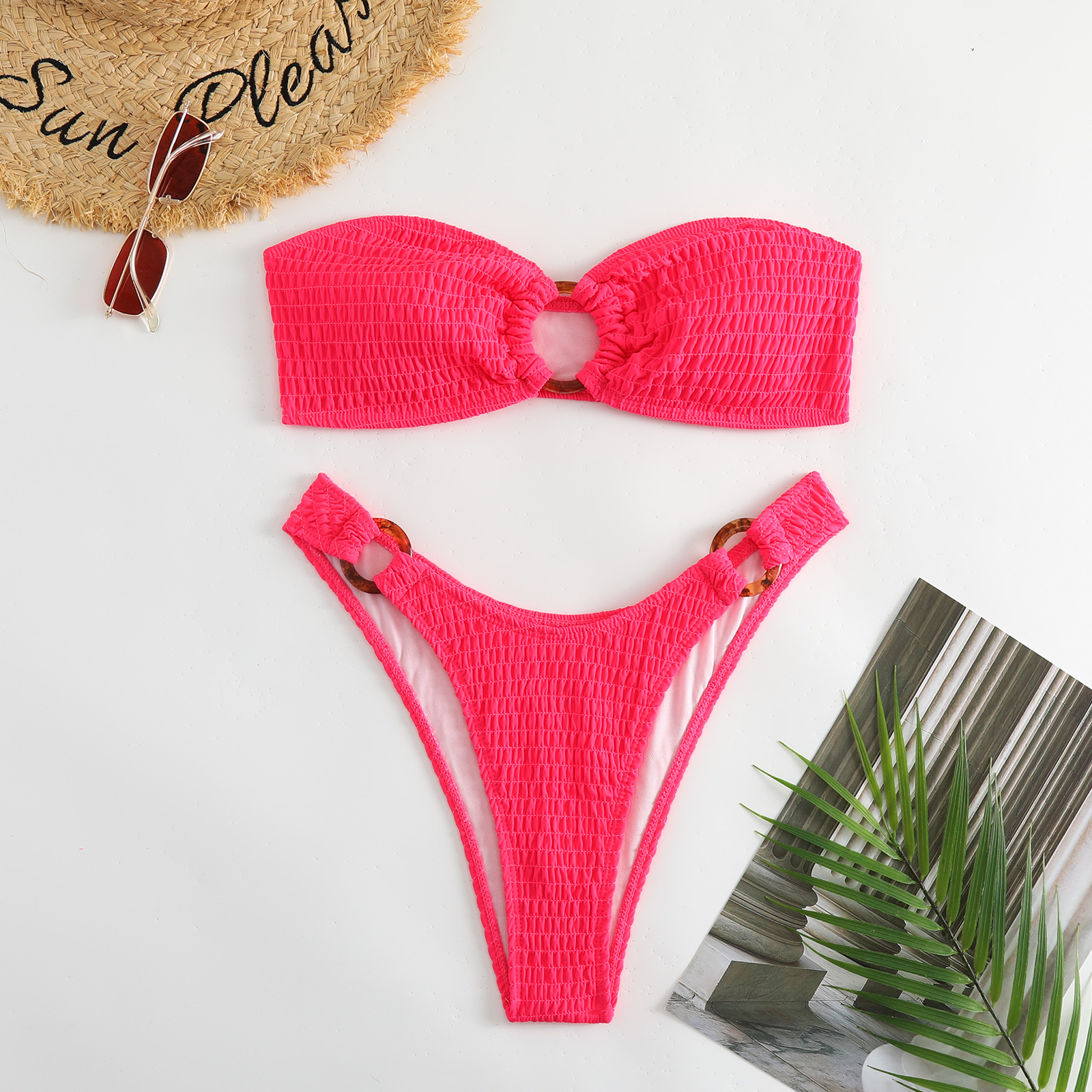 New split swimsuit women's summer solid color European and American hot girl style sexy pure want foreign trade cross-border bikini swimsuit