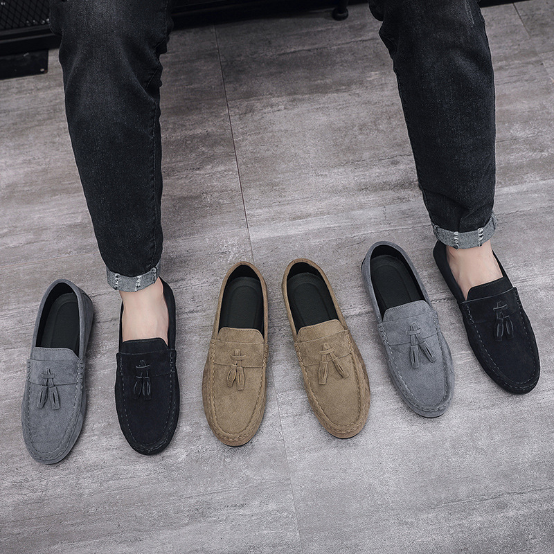 Doug Shoes Men's Spring 2023 New Fashion Men's Shoes Slip-on Casual Leather Shoes Tassel Soft Bottom Driving Shoes for Men