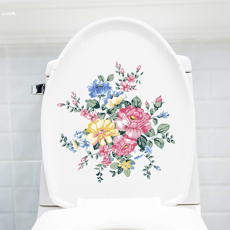 Toilet Stickers Toilet Cover Stickers Decorative Wall Stickers Toilet Bathroom Toilet Flower Sitting Stickers Self-adhesive