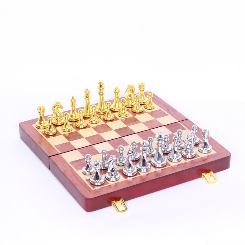 Metal Chess Set Folding Chessboard Beginner Adult Child Large Bronze Chess Piece