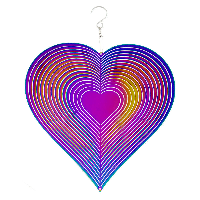 Metal 3D heart-shaped rotating wind chime wind cross-border e-commerce crafts suppliers color stainless steel love gifts