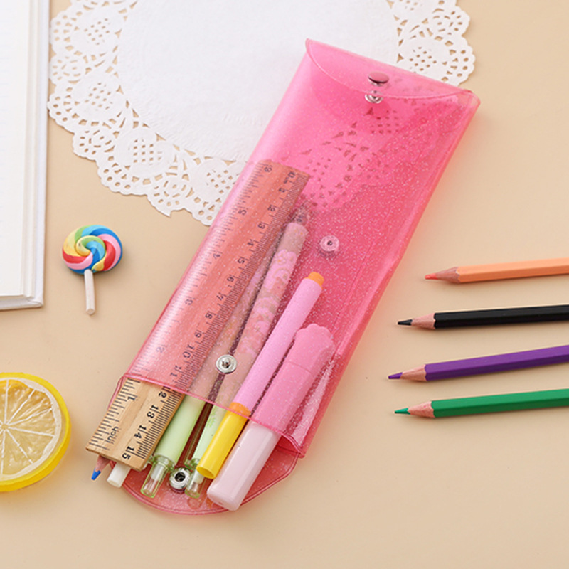 Creative ins Style Simple Laser Transparent Pencil Case Portable Folding Snap-on Bill Finishing Stationery Storage Bag Batch