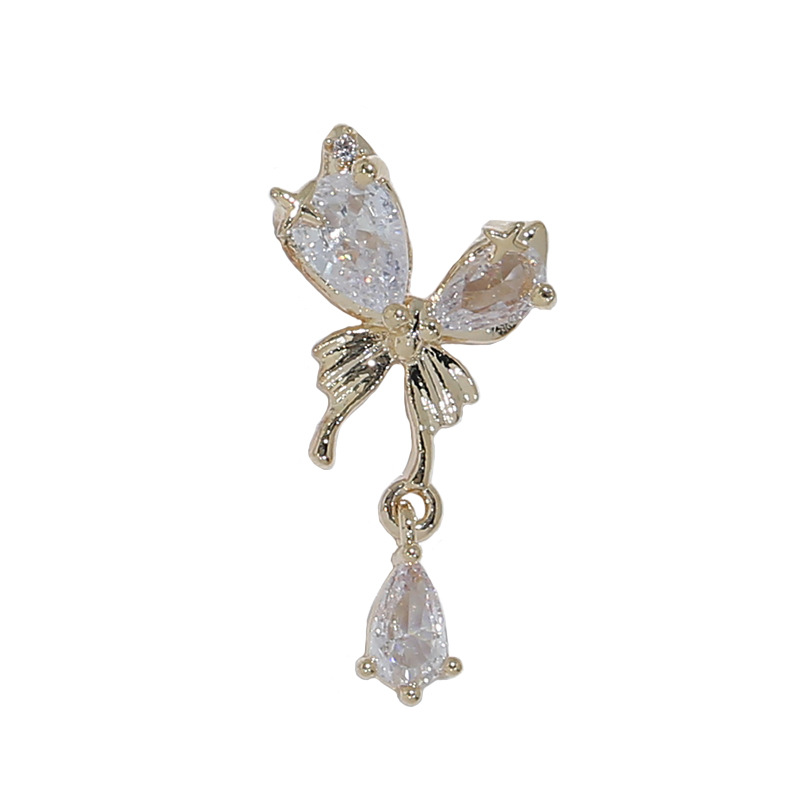 New Internet celebrity light luxury nail zircon jewelry wholesale Super Flash silver lz bow diamond pendant nail decoration