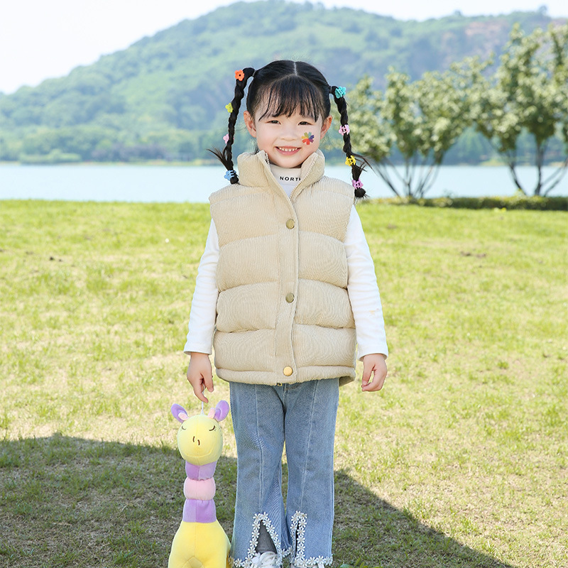 Children's vest boys and girls thickened warm outer wear corduroy autumn and winter cotton vest baby outer tower Waistcoat Vest