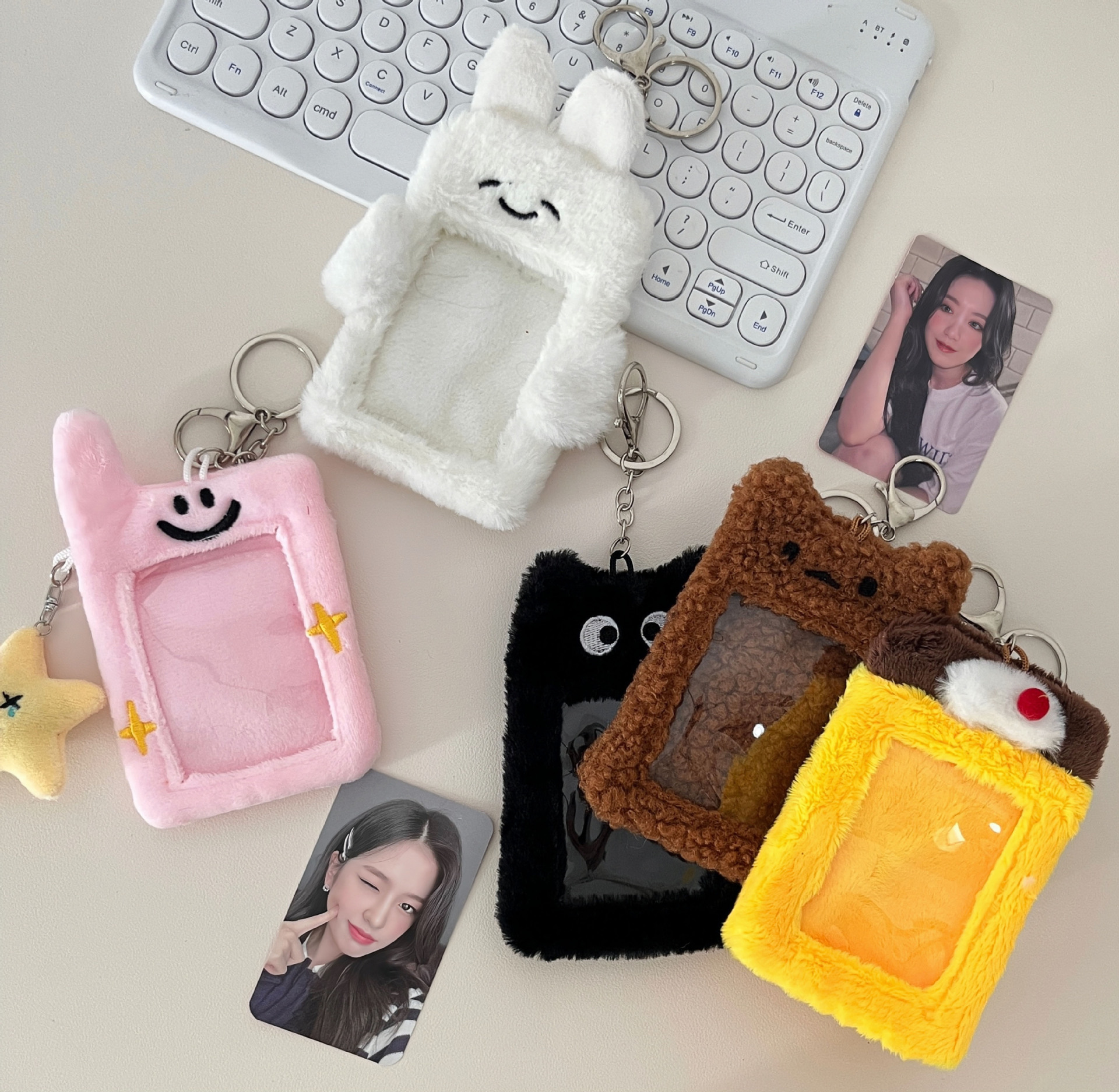 ins South Korea same cute little mobile phone rabbit plush card holder 3-inch Polaroid card holder keychain pendant card book