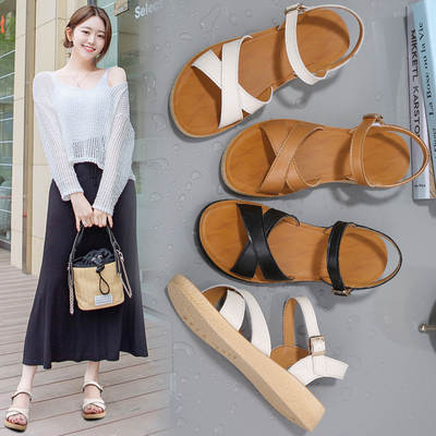 Genuine Leather Sandals Women's Summer 2023 New Arrival Summer Fashionable Outer Wear Flat Fairy-style Soft-soled Beach Shoes for Students