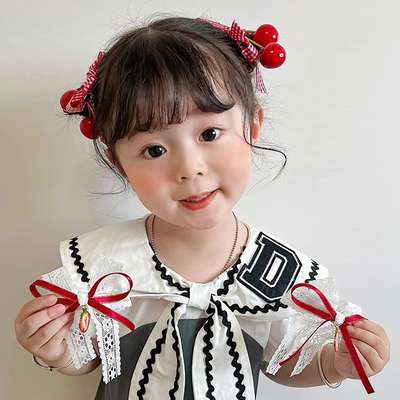 1 Pair of Red Cherry Bow Hairpin Female Children's Cute Princess Style Side Strawberry Hairpin Baby's Headwear