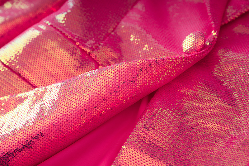 2023 Spring and Summer Rose pink sequins cool flashing BLING blazer shorts Fashion suit two-piece set_voghion.com