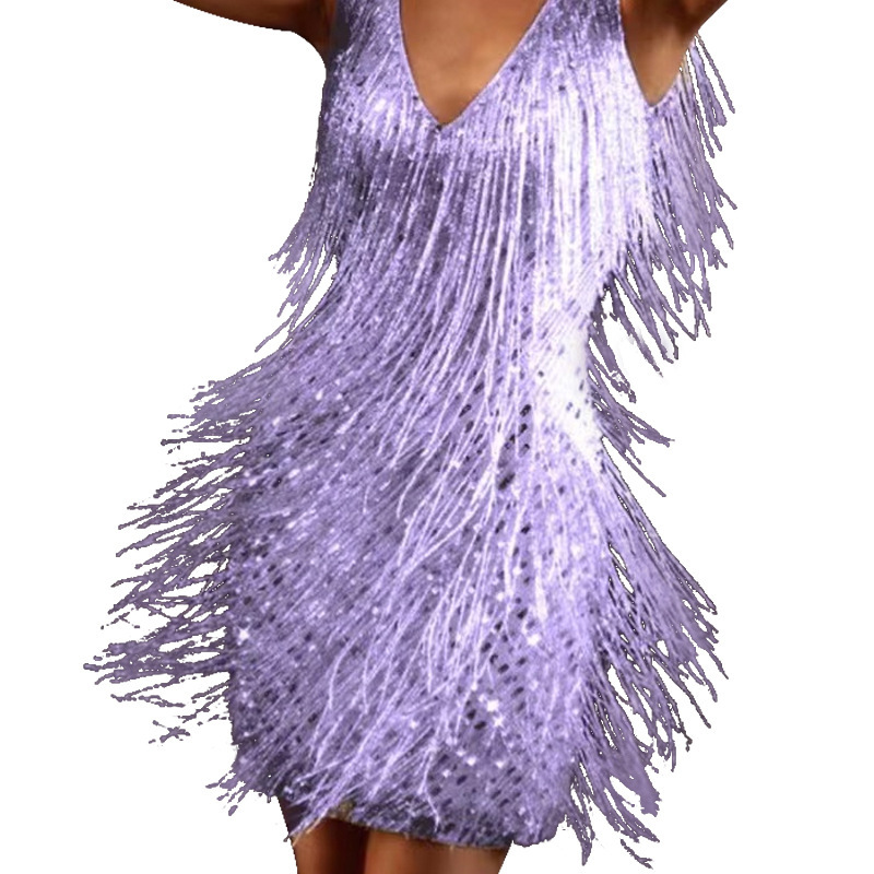 Cross-border foreign trade new tassel dress elegant sexy deep V strap dress dress women